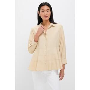 POMANDER PLACE Tan Ashlen Blouse Size L NWT Retail $98 Tuckernuck